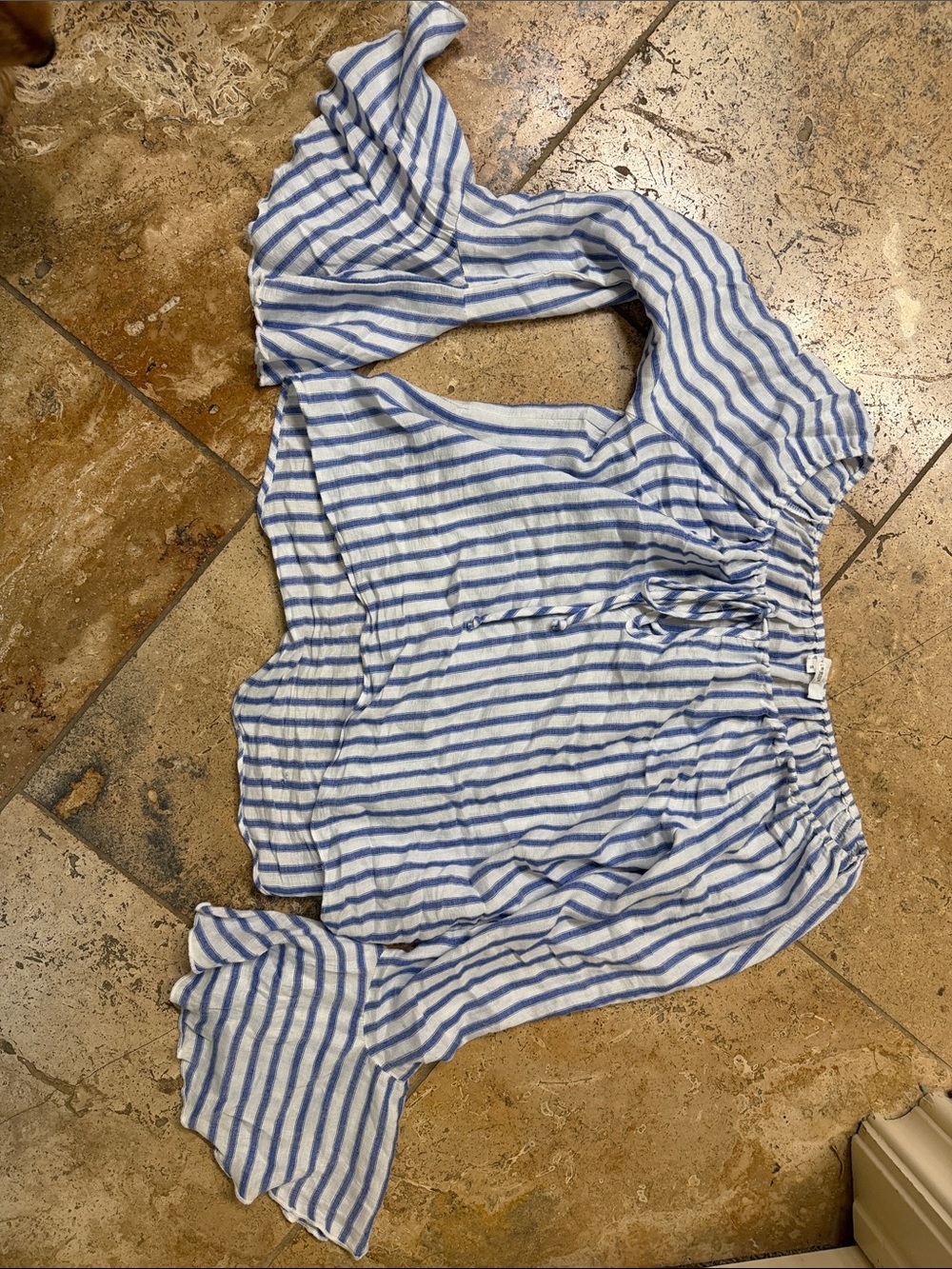 Olivaceous Blue & White Striped Off-Shoulder Blouse